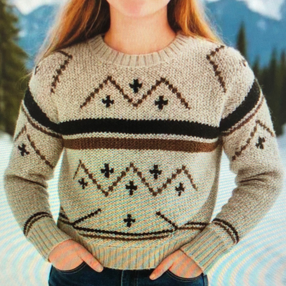 Cozy Patterned Sweater - Cream and Brown